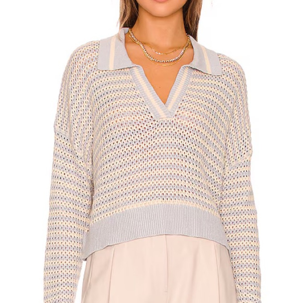 Women's 525 Blue and Cream Pullover Striped Sweater